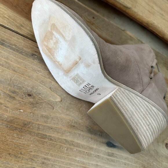 NWOB Eileen Fisher Tote‎ Nubuck Leather Ankle Bootie 9 Stacked Heel - Picture 9 of 9